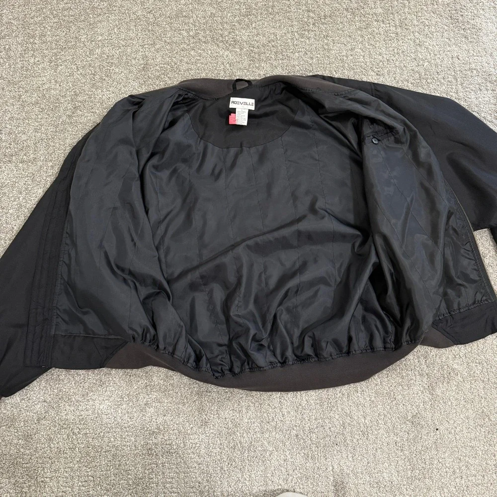 Vintage Black Silk Bomber‎ Jacket Men's Large Zip Front Ribbed Cuffs Roevelle